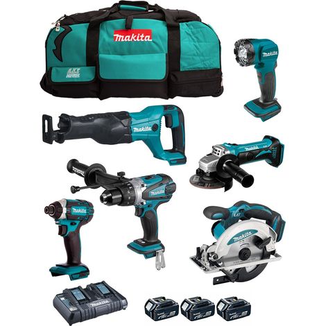 MAKITA Kit DLX6104TX2 (DHP458 + DTD152 + DSS610 + DJR186 + DGA452 + DML815 + 3 x 5,0 Ah + DC18RD + LXT600) (1/5)