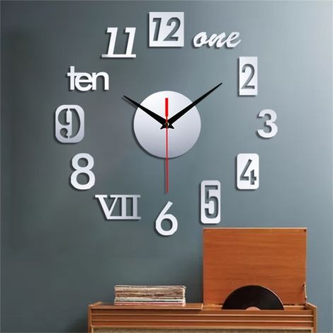 Horloge Murale Sans Cadre - Surface Miroir Auto-Adhésive - DIY Silencieuse 12 Heures - Pour Décoration Intérieure Bureau Maison - Diamètre 50 cm - 1 Pièce (1/4)
