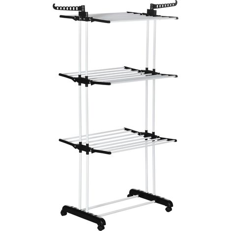 Étendoir tour 4 niveaux extensible - Noir à roulettes 73x45,5x177 cm - Séchage optimisé peu encombrant intérieur/extérieur (1/5)