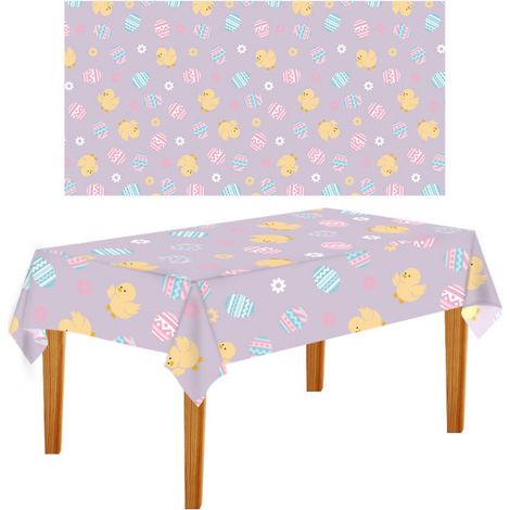 Nappe De Table Festive - Nappe En Plastique Imprimée Œufs Et Lapin - Rectangulaire 137 X 274 Cm - Usage Unique Ou Réutilisable - 4 Pièces (1/5)