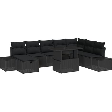 Garten-Sofa-Set Höhenverstellbar 9 pcs Schwarz Poly-Rattan vidaXL (1/5)
