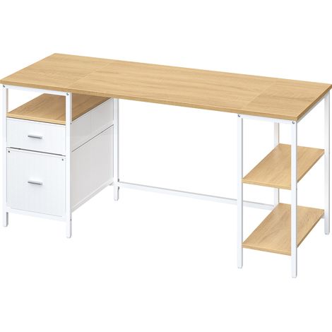 Vasagle – Bureau droit 160 x 60 x 76 cm – 3 étagères dont 1 amovible – 2 tiroirs – Panneaux d’aggloméré et acier – Pieds réglables