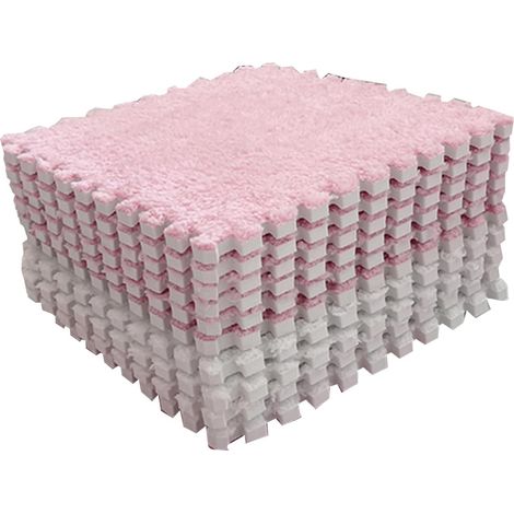 Tapis de Jeu Puzzle, Tapis de Sol en Mousse 10 Pièces, Dalles de Moquette Carrées Emboîtables 30x30cm, Tapis en Peluche Douce pour Chambre à Coucher (Rose Blanc) (1/5)