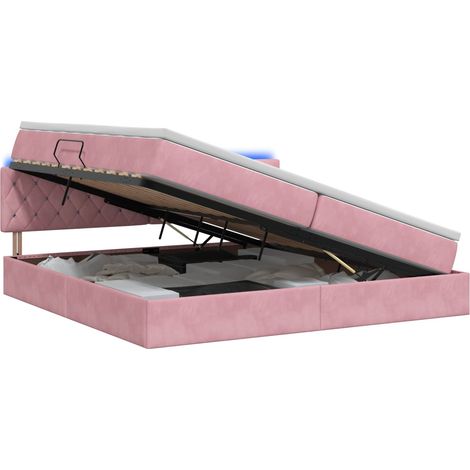 Maison Exclusive - Letto con contenitore LED e materasso Rosa 200 x 200 cm Velluto (1/5)