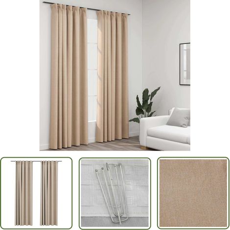 The Living Store Rideaux occultants aspect lin et crochets 2 pcs Beige 140x245cm - Rideaux Occultants - Rideaux Lin - Rideaux Beige - Décoration Intérieure - Intimité (1/5)