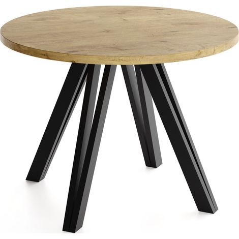 Runder Esstisch 100 cm mit Schwarzen Holzbeinen aus Buchenholz – Moderner Tisch für Esszimmer, Küche – Platzsparender Tisch für 4 Personen –  Eiche Hell Braun