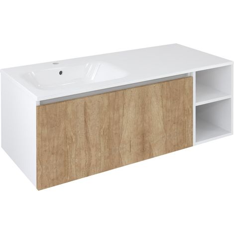 Meuble vasque LOREA 120x46x51,5cm (90+30Pcm), gauche, chêne alabama/blanc mat (1/4)
