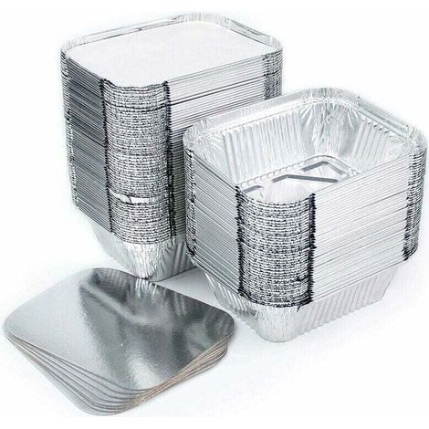 Lot de 100 Barquettes en Aluminium Jetables avec Couvercle pour Transport de Nourriture - Congélation - Cuisson (260ml) - Argent (1/4)