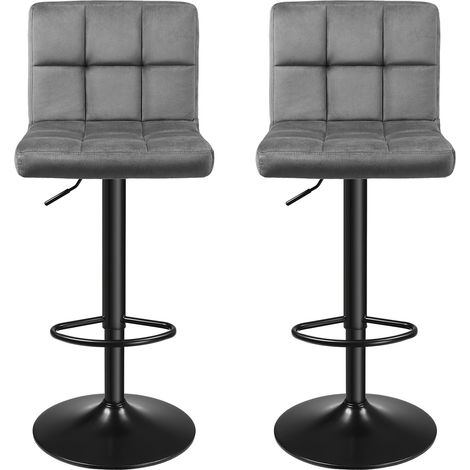 Ensemble de 2 Tabourets de Bar, avec Surface en Velours et Hauteur Réglable, Dossier et Repose-Pieds, Gris (1/5)