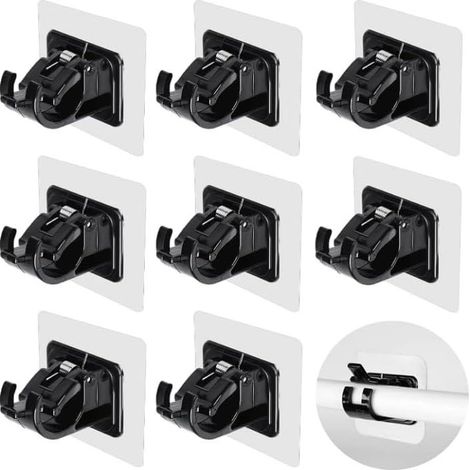 Ensemble de 8 Support Tringle Rideaux Tringle Rideau Support Rideau sans Percage Support de Tringle à Rideau Auto-adhésif Convient pour Cuisine, Rideaux, Salle de bain, Chambre à Coucher (1/4)