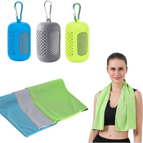 Serviette Rafraîchissante,Cooling Towel,Serviette Sport Séchage Rapide en Polyester avec Étui en Silicone et Mousqueton, 30x90cm Fraîcheur Portable pour Camping Randonnée Course Fitness (B) (1/5)
