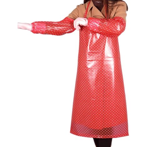 Tablier En Pvc - Tablier Long Imperméable Avec Manches Longues - Pour Cuisine Jardin Atelier Peinture - 90 X 67 Cm - Rouge - 1 Pièce (1/5)