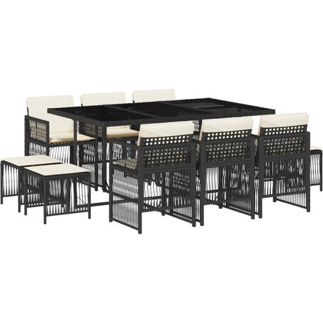 vidaXL Set da Pranzo da Giardino 11 pz con Cuscini in Polyrattan Nero (1/5)