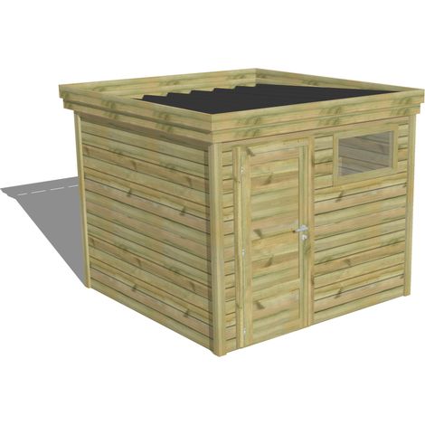 ABRI DE JARDIN bois Pin autoclave 27mm - 2,64x2,64m / 7m2 - Bac acier - Abri Français (1/5)
