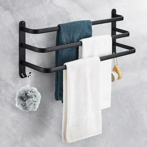 Aluminum Wall Mounted Towel Rack, 3 Tier Towel Holder Bathroom Towel Shelf with Hooks, Waterproof - for Bathroom, Kitchen, Bathroom,Triple Layer Black40cm (1/5)