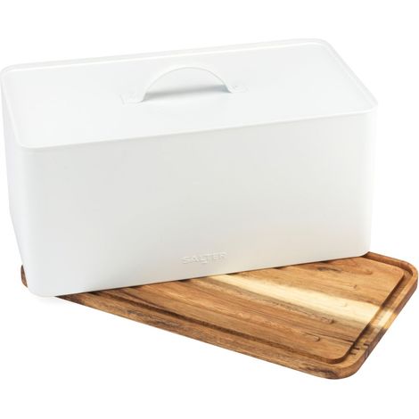 Boîte à pain avec planche à découper – boîte de rangement de comptoir avec base en bois pour couper et servir, conteneur rectangulaire de porte-pain, blanc (1/5)