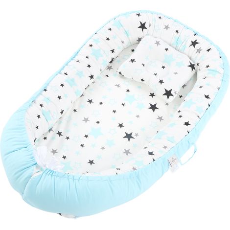 Couverture de repos pour bébé pliable, douce, respirante, lavable et amovible, 50 x 85 cm, bordure bleue, étoiles bleues (1/5)