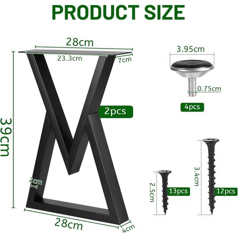 lalago 2 Pièces Pieds de Table en Métal Noir Jusqu'à 250 kg, Pieds de Table Robustes en Forme de V, Jambes de Meubles Industriel, Pied de Meuble Reglablel pour Café, Table à Manger, Bureau, Banc (1/4)