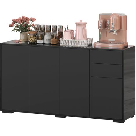 Buffet meuble de rangement 2 tiroirs coulissants 4 portes étagère réglable 140x36x74cm noir (1/5)