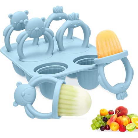 Moules glaces enfant mini bâtonnets, 6 pièces, 17 ml, anneaux poignées, silicone sans BPA, purée fruits yaourt (1/5)