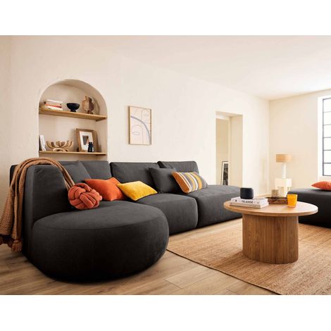 Santorini - 5-sitzer modulares ecksofa links - aus strukturiertem samt - grau
