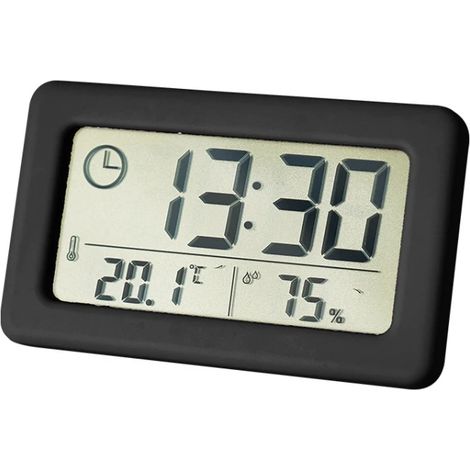 YD005 Mini thermomètre/hygromètre électronique léger et fin avec écran LCD et horloge (noir) (1/5)