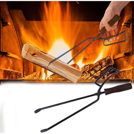 Pince à Bois Chauffage, 40cm Pince Bois Chauffage Robuste Accessoires Cheminée Couverts Cheminée Anti-brûlure Pince Bois Chauffage Longue Chauffage pour Feux Camp Cheminées (1/5)