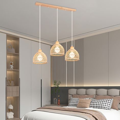 3 Lumières Bambou Lustre Style Bohème Abat-jour en Cage Lampe Suspendue Rustique Luminaire E27 pour Couloir Salon Cuisine Couloir (1/5)