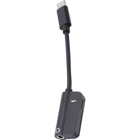 Adaptateur 2-en-1 USB Type C vers prise jack 3,5 mm pour écouteurs : chargeur, câble audio USB-C et adaptateur pour casque avec prise jack 3,5 mm pour téléphone (noir)-12.51.60.8cm-Black (1/3)