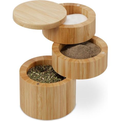 Récipient à sel rotatif 3 compartiments, distributeur de sel de cuisine pratique pour stockage et utilisation quotidienne (1/5)
