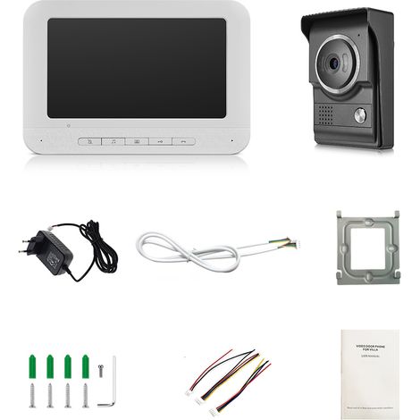 Decdeal Kit d'interphone vidéo 7 pouces avec écran couleur TFT-LCD, 1 moniteur intérieur et 1 caméra extérieure, vision nocturne, étanche, déverrouillage, pour maison, appartement, villa