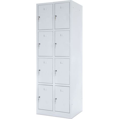 BRB Fächerschrank mit Sockel, Stahlblech kunststoffbeschichtet, 2 x 4 Fächer, BxTxH 600x500x1800 mm, lichtgrau (1/2)