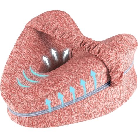 Oreiller de genou pour couchants latéraux, Oreiller de jambe pour dormir, Oreiller de genou avec sangle, Convient pour soulager la jambe, Douleur au dos et au genou, Lavable à la machine, rouge