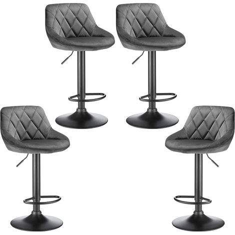 Juego de 4 Taburetes de bar, Taburetes Altos de Cocina de Tela de Terciopelo, con Respaldo Regulable en Altura, Reposapiés - Gris (1/5)