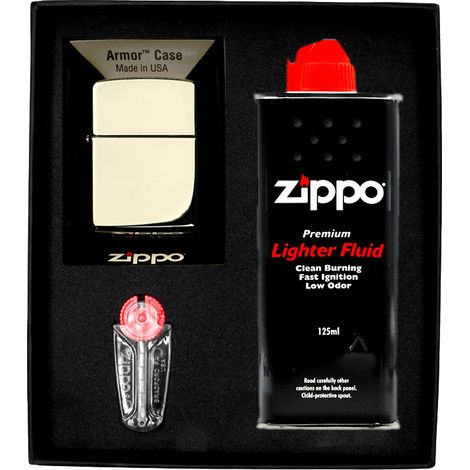 ZIPPO Feuerzeug-Geschenkset Nr. 1, Hochglanz-Chrom-Rüstung (1/3)