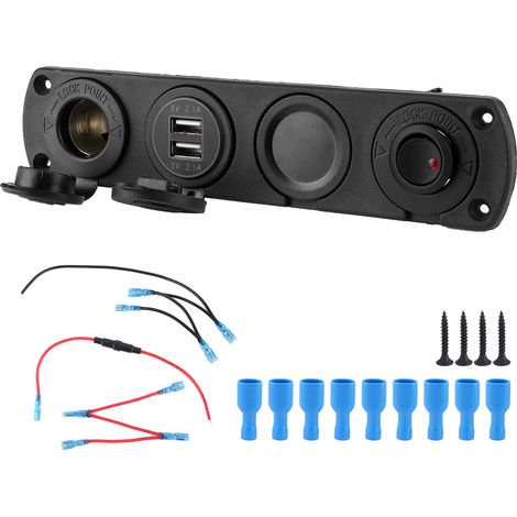 Chargeur allume-cigare 12 V 4,2 A à quatre trous avec 2 ports USB et affichage LED de la température et de la tension, adapté à une utilisation marine, automobile et camion. (1/5)