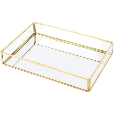 Bardusch-Plateau miroir or rectangulaire en verre – contient parfums/bijoux – élégance dorée – décoration vanité (1/5)