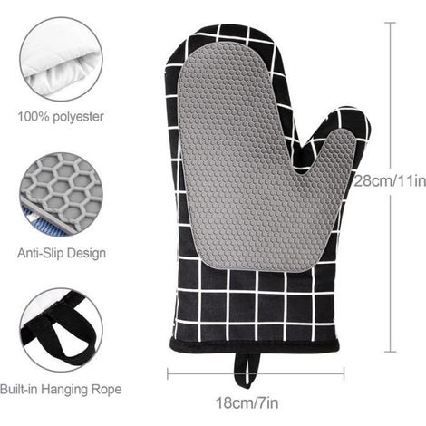 Gants De Cuisine - Silicone Et Coton - Résistants À La Chaleur Jusqu'à 230 °C - Antidérapants - Taille Unique - Lot De 2 (1/5)