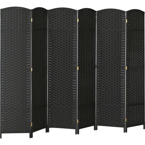 Créez un espace plus intime avec ce paravent pliable noir, 240x170 cm, séparateur intérieur tressé à 6 volets (1/5)