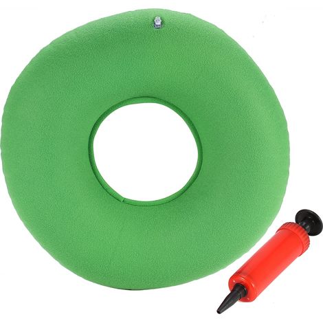 Coussin Gonflable pour Chaise Rond - Support Lombaire et Coccyx avec Pompe (Vert) (1/3)