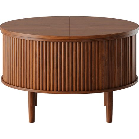Runder Couchtisch mit verstellbarer Tischplatte und Schiebefunktion, höhenverstellbarer Couchtisch mit abgerundeten Ecken, 80 x 80 x 50 cm,Braun (1/5)