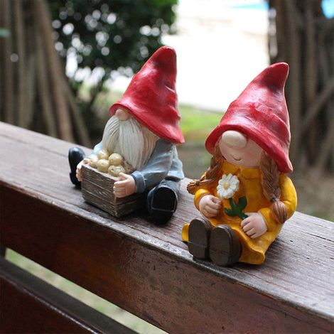 Statue de gnomes de jardin (couple) pour terrasse, jardin, pelouse, figurine de nain sans visage (1/4)
