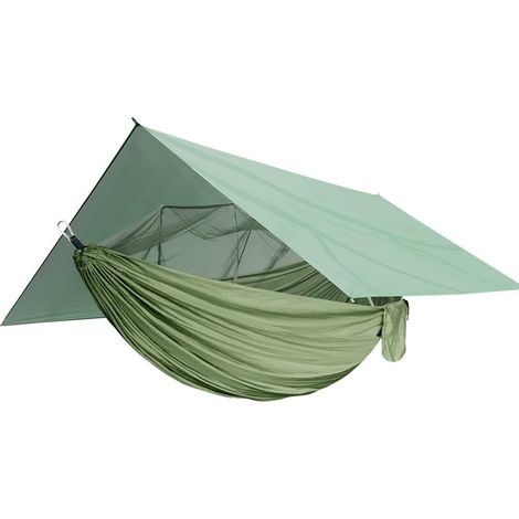 JSSEVN - Lonas para tiendas de campaña, kit de hamaca portátil para acampar, hamacas individuales y dobles, mosquitera, hamaca de tela de paracaídas de alta resistencia (verde militar). (1/5)