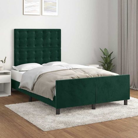 Cadre de lit 120 x 190 cm avec tête de lit, velours vert foncé, sommier à lattes, 33.05kg - PANGIVO (1/5)