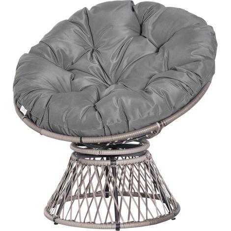 Grauer 360°-Hängesessel aus Rattan mit Kissen, 87 x 97 x 86 cm