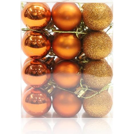 Weihnachtskugeln zum Aufhängen, 30 mm, bruchsicher, für Weihnachtsbaum, Urlaub, Hochzeit, Party, Dekoration, 24 Stück, Orange (1/4)