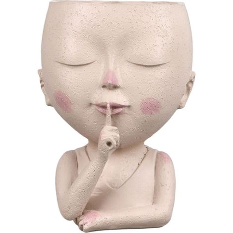 Face Flower Pot Head Planter Pot Cute Resin Succulent Planter with Drainage Hole Closed Eyes Large Opening for Indoor Outdoor (1/5)