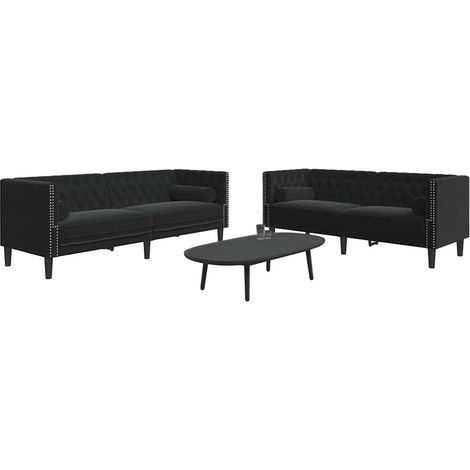 Ensemble de canapé Chesterfield et traversins 2pcs noir velours
