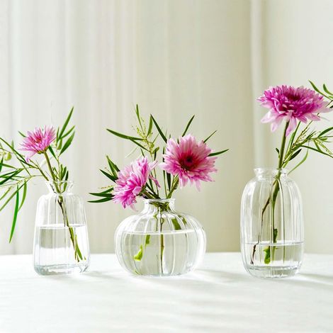 3pcs Vase à Fleurs en Verre, Vase decoratif Design Transparent, Décoration pour Centre de Table Mariage champetre Boheme, Bapteme, Anniversaire, Cadeau fête des mères (Transparent) (1/5)