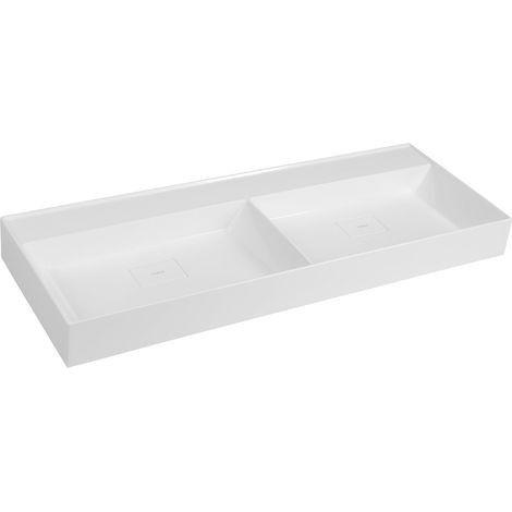 Sapho – Double lavabo 119x44 cm en marbre coulé – Sans trop-plein ni trou pour robinet – Blanc – À encastrer ou à poser (1/5)